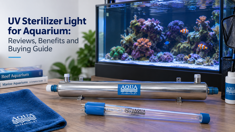 Aqua Ultraviolet UV sterilizer and UV lamp beside a reef aquarium