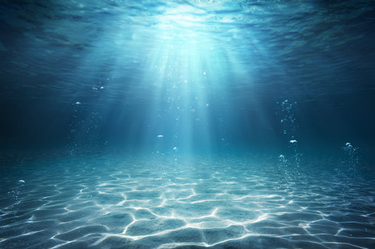 Sun filtering through the water to the ocean floor