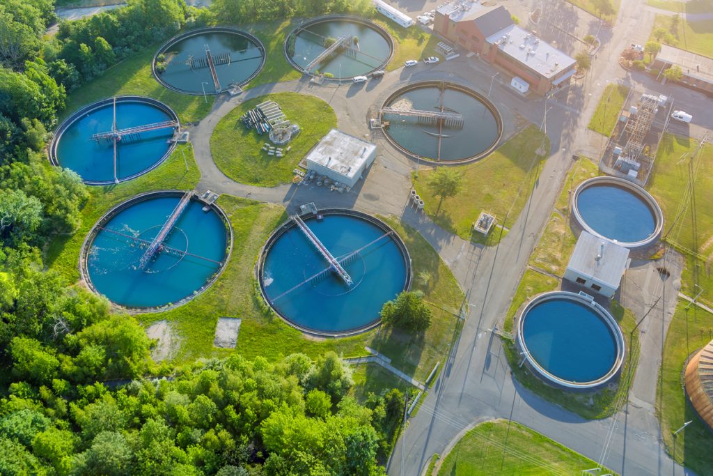 A modern wastewater treatment plant cleaning water